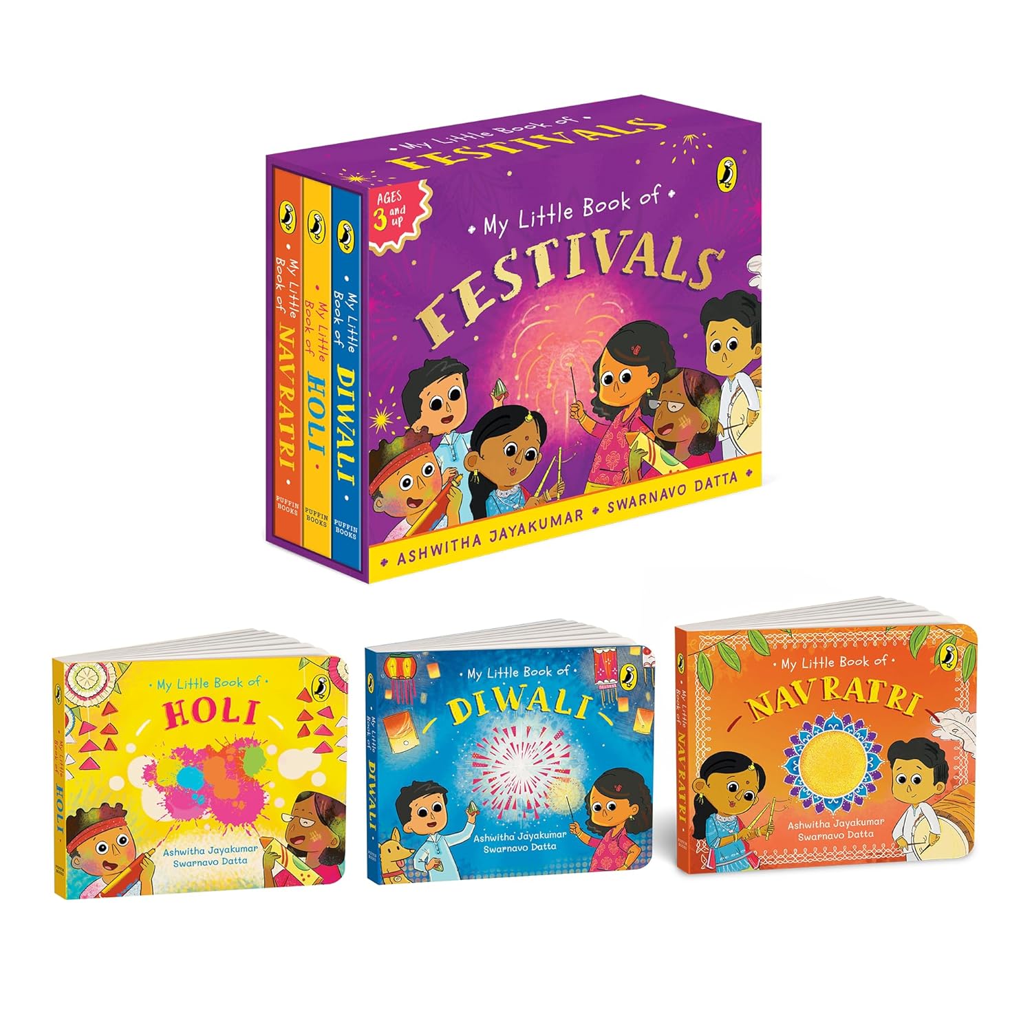 My Little Book of Festivals (Boxset) : Illustrated board books on the Indian festivals of Diwali, Holi and Navratri | Hindu mythology for kids age 3+ - Ashwitha Jayakumar (Author), Swarnavo Swarnavo Datta (Illustrator)